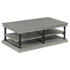 Bard Coffee Table | 55" Gray Veneer | 2 Tier Shelves | Black Metal Legs