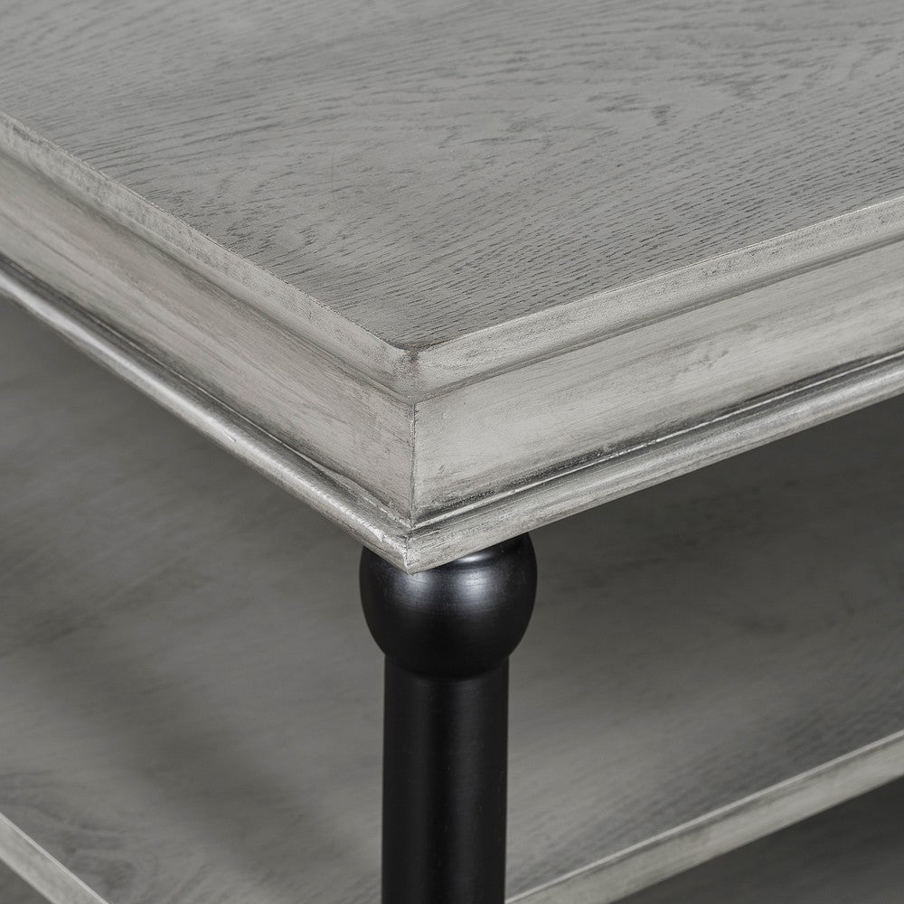 Bard Coffee Table | 55" Gray Veneer | 2 Tier Shelves | Black Metal Legs