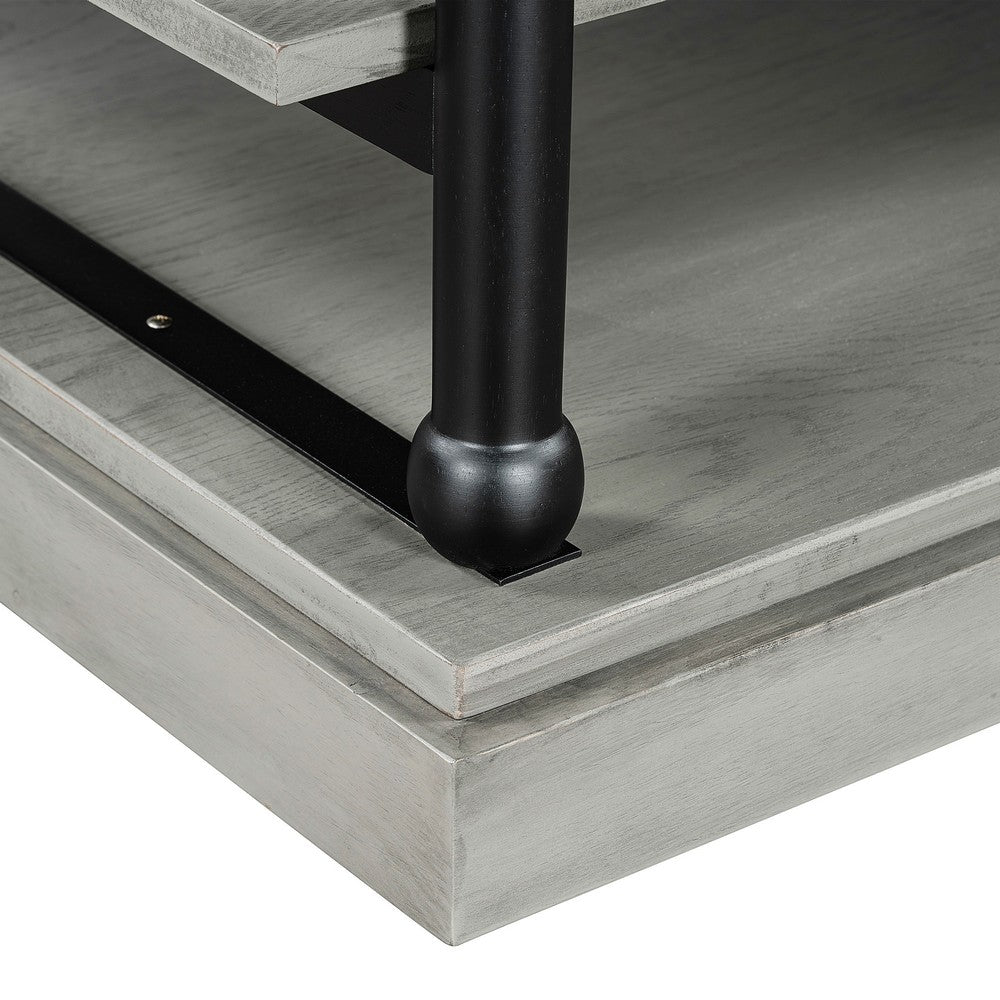 Bard Coffee Table | 55" Gray Veneer | 2 Tier Shelves | Black Metal Legs