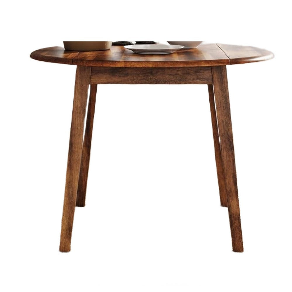 Bergi Dining Table w 2 Drop Leaves | 26-42" Round | Rustic Brown Wood