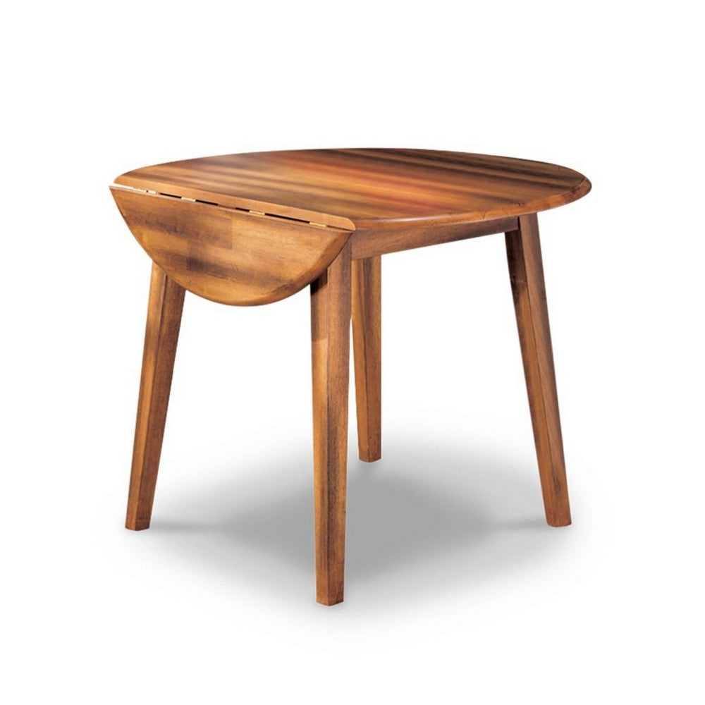 Bergi Dining Table w 2 Drop Leaves | 26-42" Round | Rustic Brown Wood
