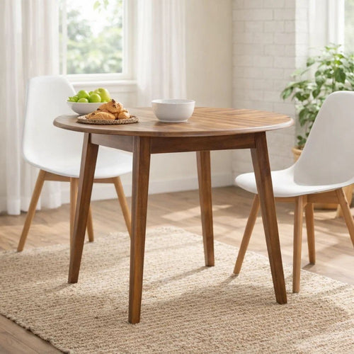 Bergi Dining Table w 2 Drop Leaves | 26-42" Round | Rustic Brown Wood