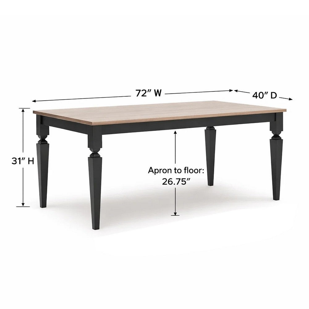 Seci Dining Table | 72" Rectangular Gray Brown Top | Black Wood Legs