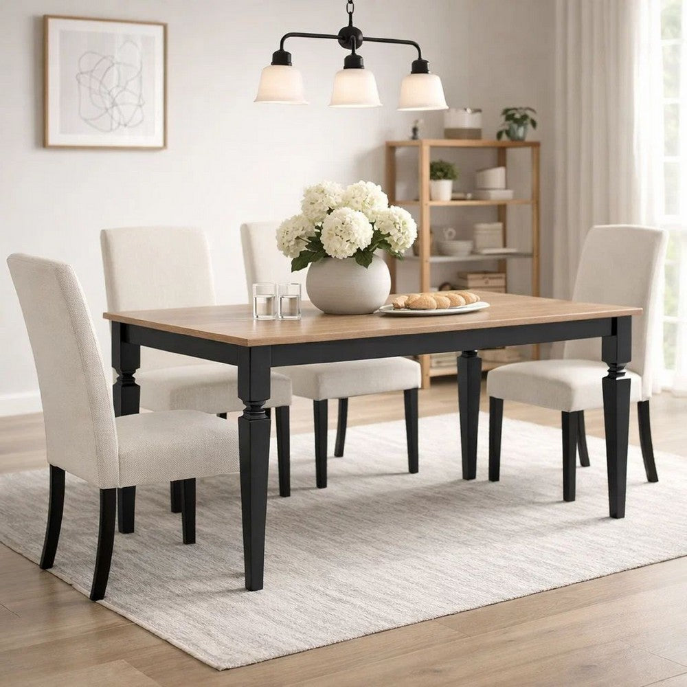Seci Dining Table | 72" Rectangular Gray Brown Top | Black Wood Legs