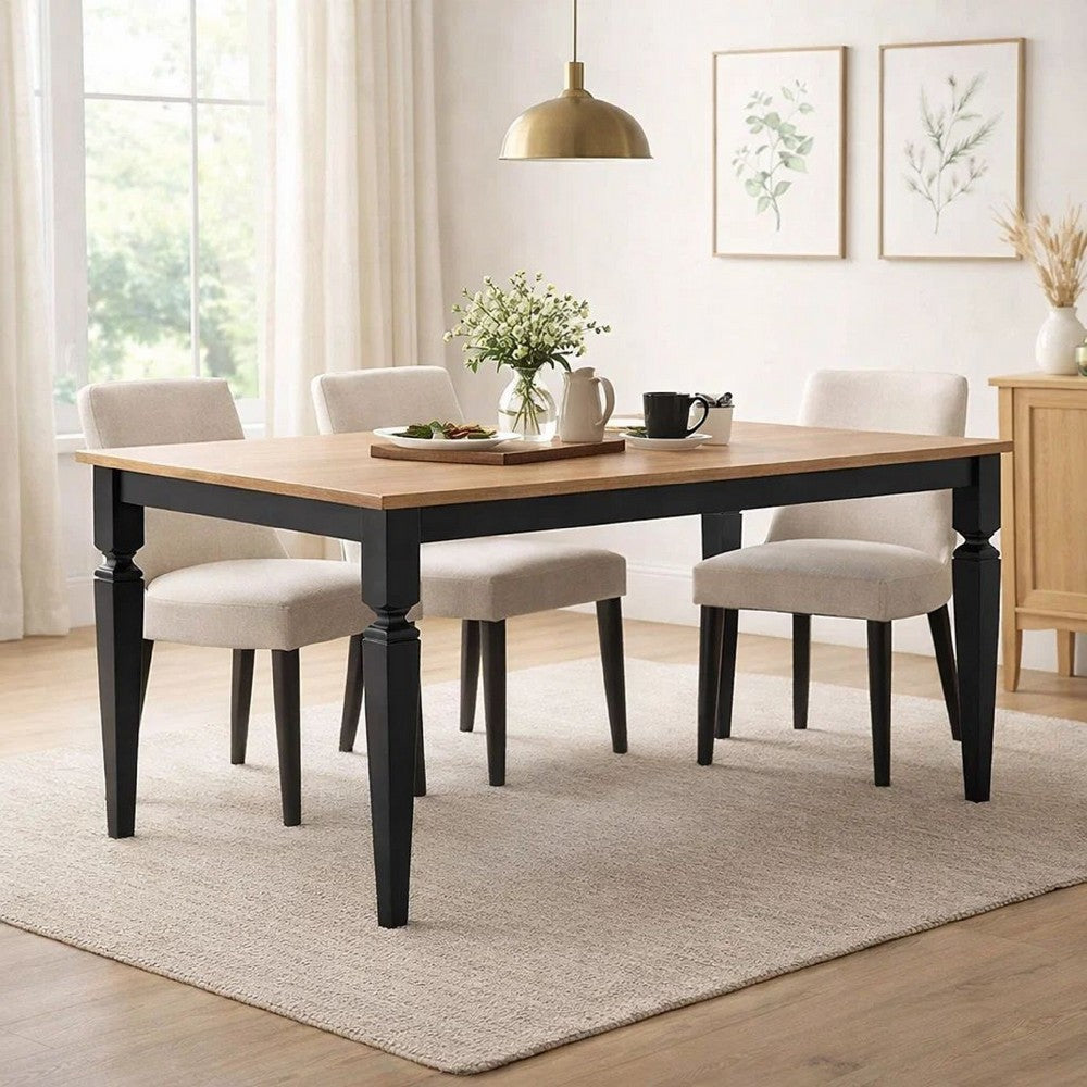 Seci Dining Table | 72" Rectangular Gray Brown Top | Black Wood Legs