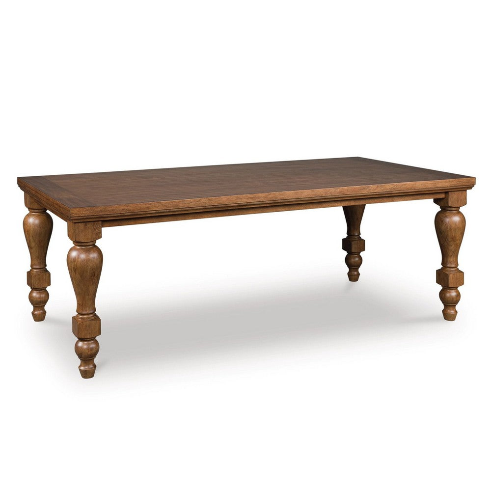 Gela Dining Table | 86" Rectangular Top | Medium Brown Wood Turned Legs