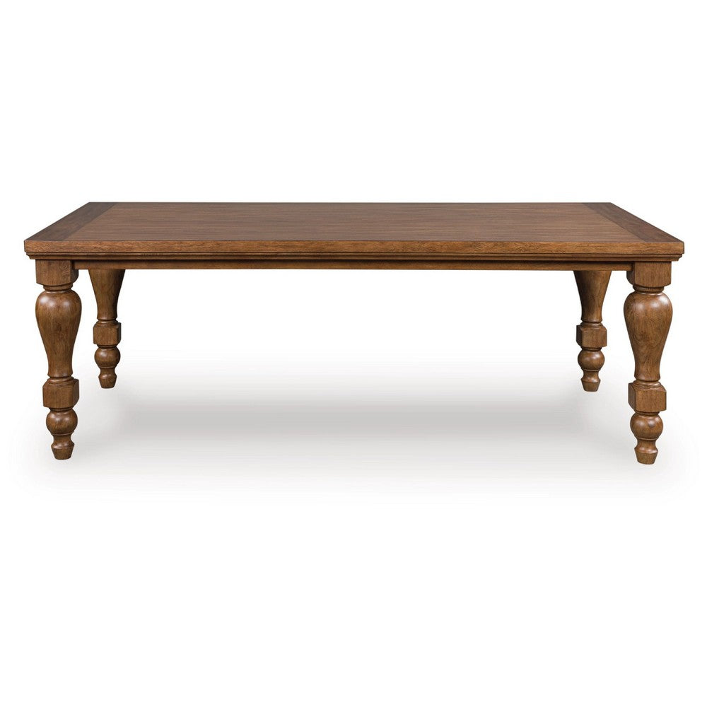 Gela Dining Table | 86" Rectangular Top | Medium Brown Wood Turned Legs