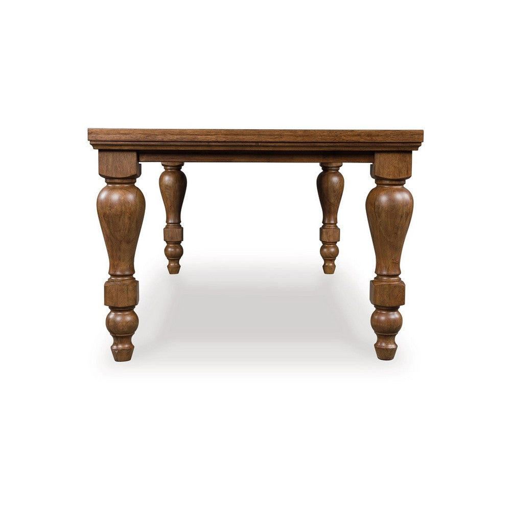 Gela Dining Table | 86" Rectangular Top | Medium Brown Wood Turned Legs