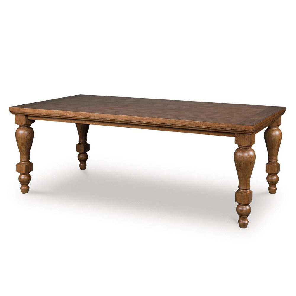 Gela Dining Table | 86" Rectangular Top | Medium Brown Wood Turned Legs