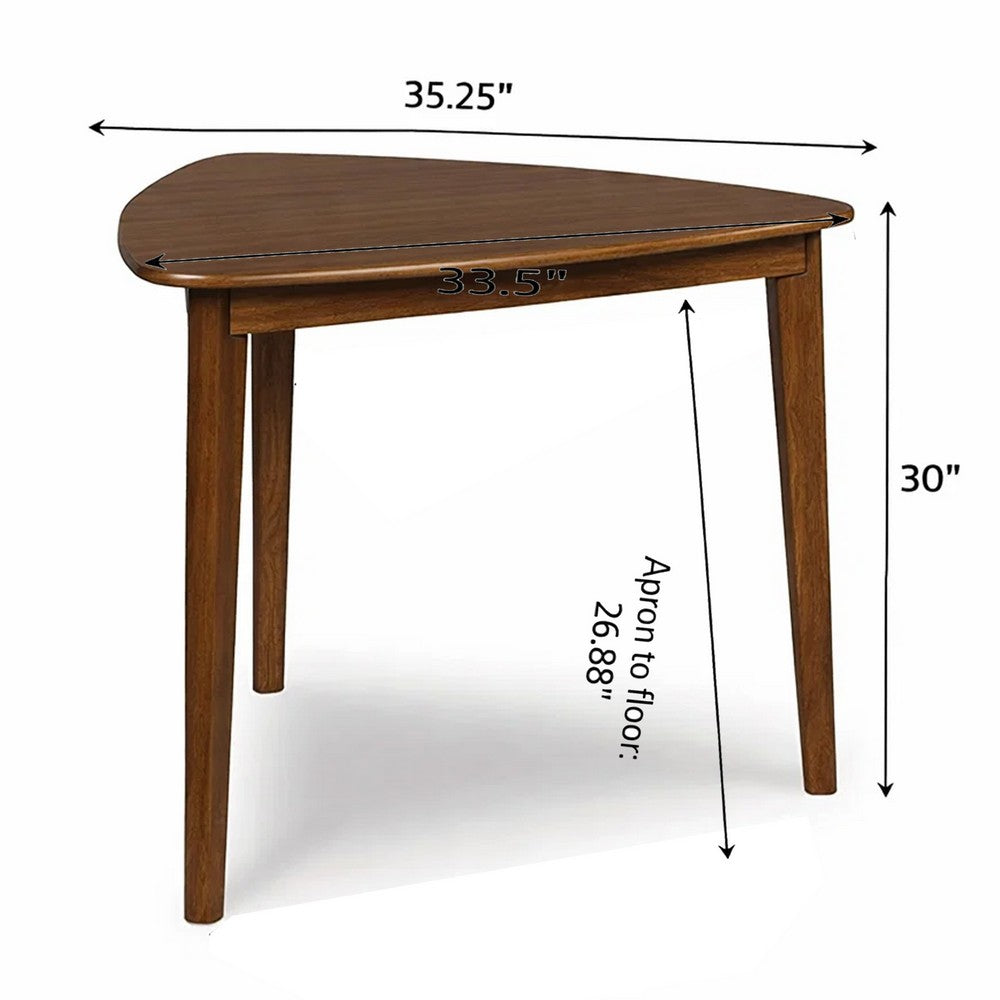 Dela Breakfast Dining Table | 35" Triangular Top | 3 Legs | Medium Brown