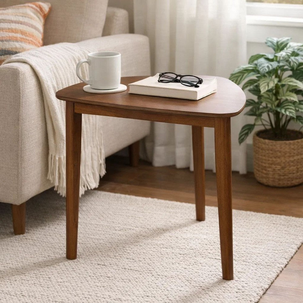 Dela Breakfast Dining Table | 35" Triangular Top | 3 Legs | Medium Brown