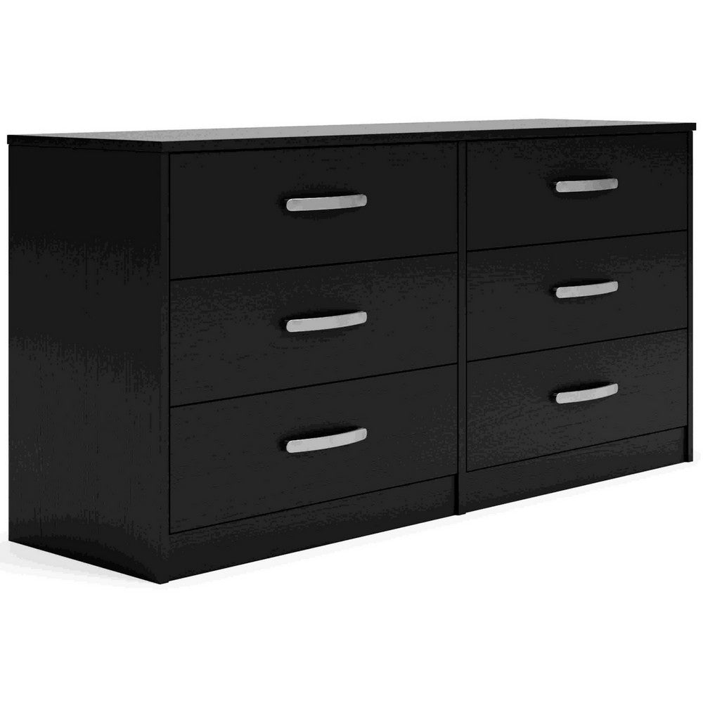 Finny Wide Dresser | 6 Drawers Nickel Handles | Plinth Base | Matte Black