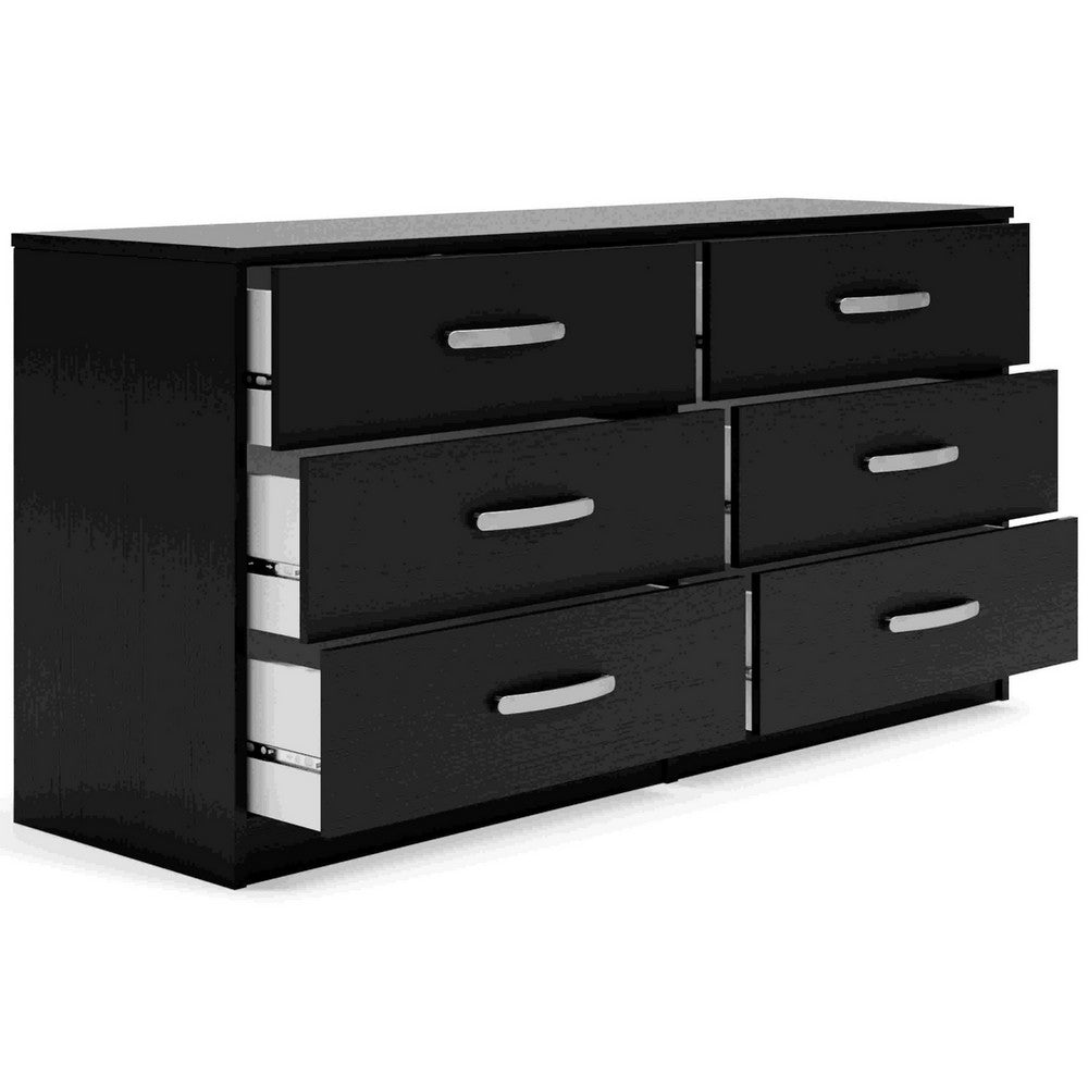 Finny Wide Dresser | 6 Drawers Nickel Handles | Plinth Base | Matte Black