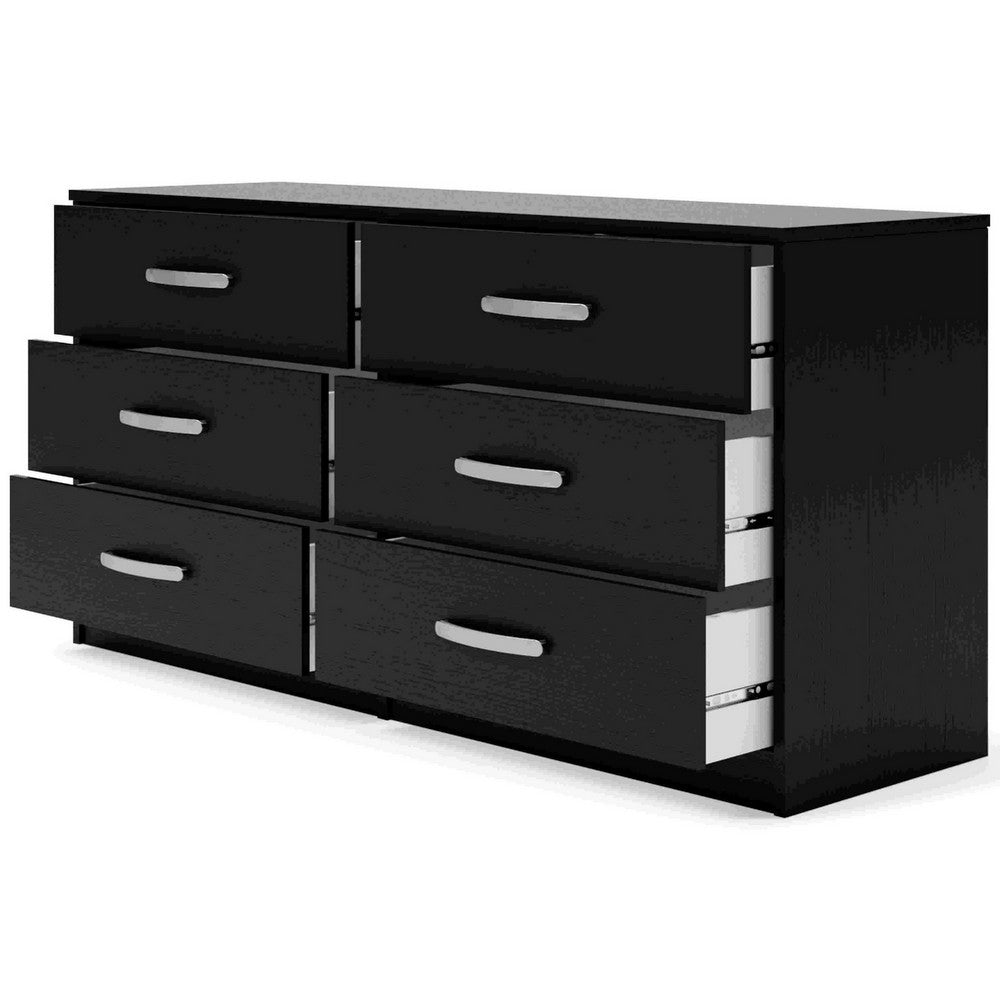 Finny Wide Dresser | 6 Drawers Nickel Handles | Plinth Base | Matte Black