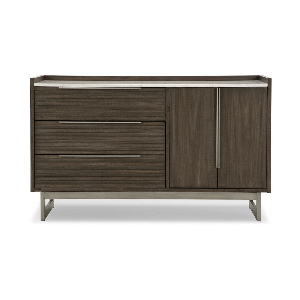 Arka Wide Dresser | Marble Top | 3 Drawers Cabinet w Shelf | Grayish Brown