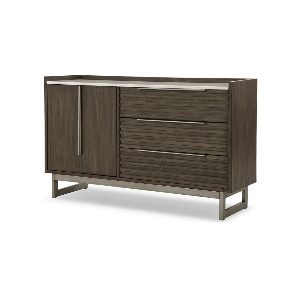 Arka Wide Dresser | Marble Top | 3 Drawers Cabinet w Shelf | Grayish Brown