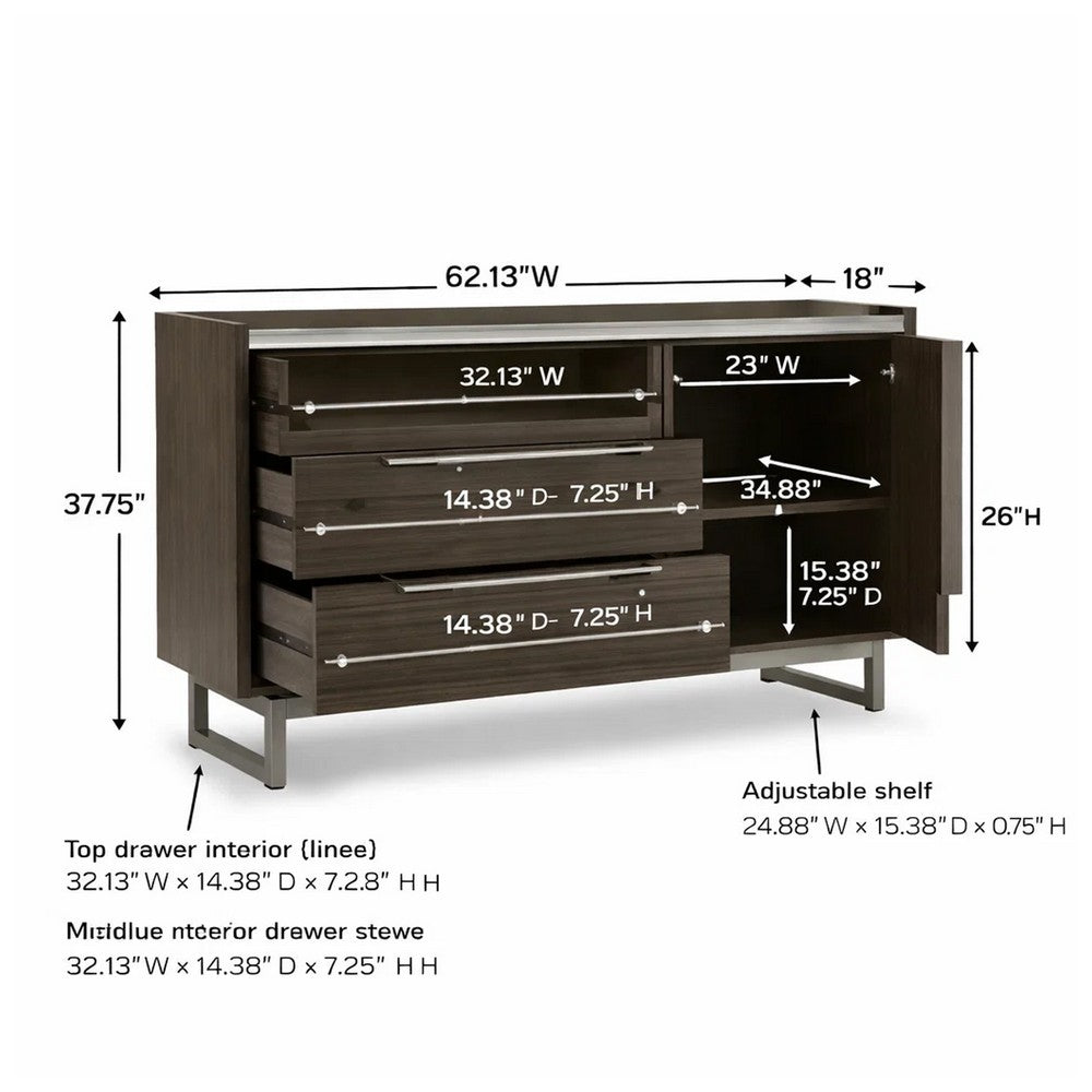 Arka Wide Dresser | Marble Top | 3 Drawers Cabinet w Shelf | Grayish Brown