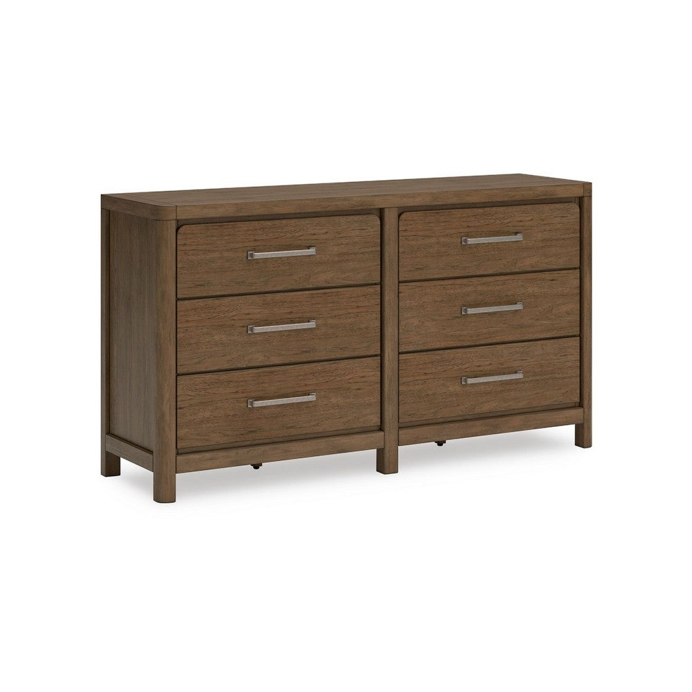 Cabal 6 Drawer Wide Dresser | Aged Pewter Handles | Glazed Light Brown