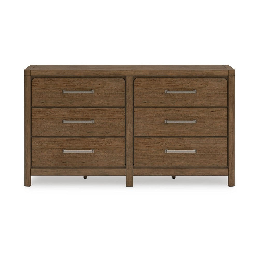 Cabal 6 Drawer Wide Dresser | Aged Pewter Handles | Glazed Light Brown