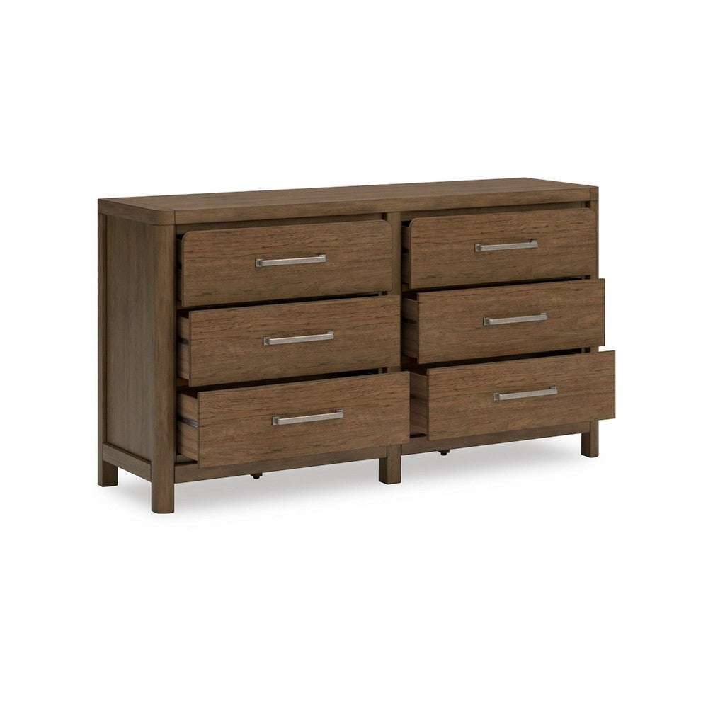Cabal 6 Drawer Wide Dresser | Aged Pewter Handles | Glazed Light Brown