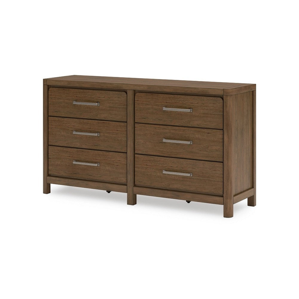 Cabal 6 Drawer Wide Dresser | Aged Pewter Handles | Glazed Light Brown