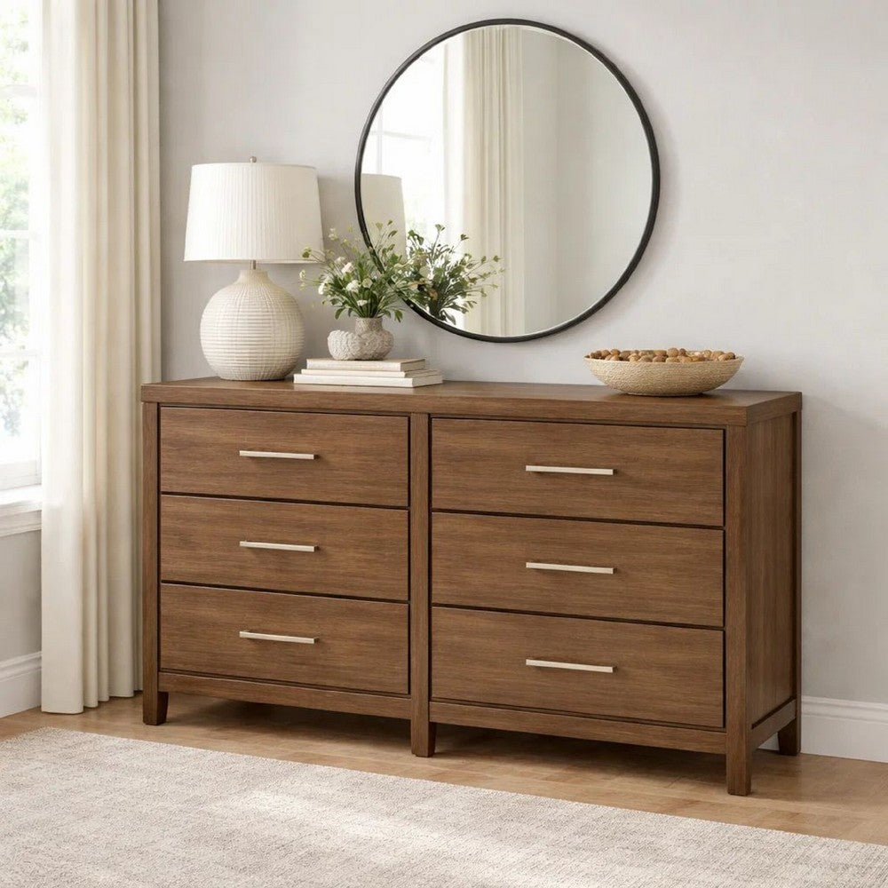 Cabal 6 Drawer Wide Dresser | Aged Pewter Handles | Glazed Light Brown