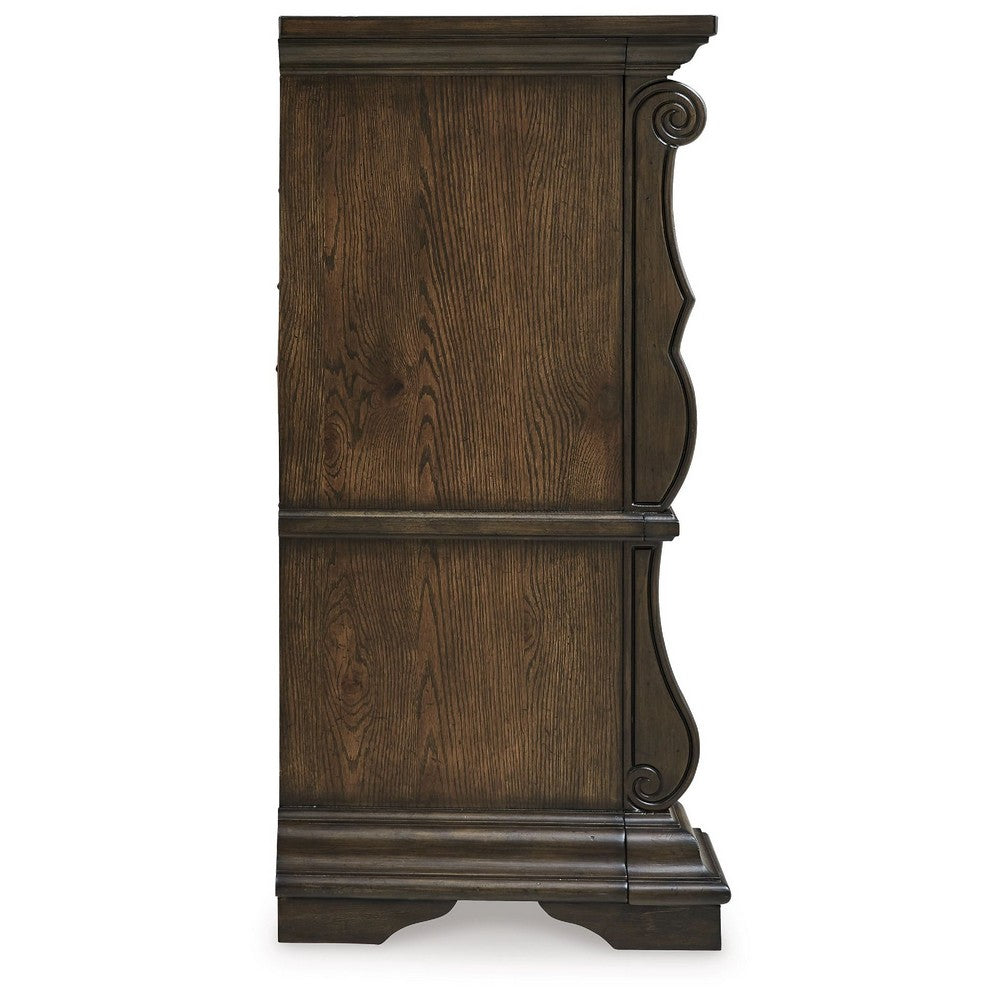 May Classical Wide Dresser | 6 Drawers w Carved Fronts | Dark Brown