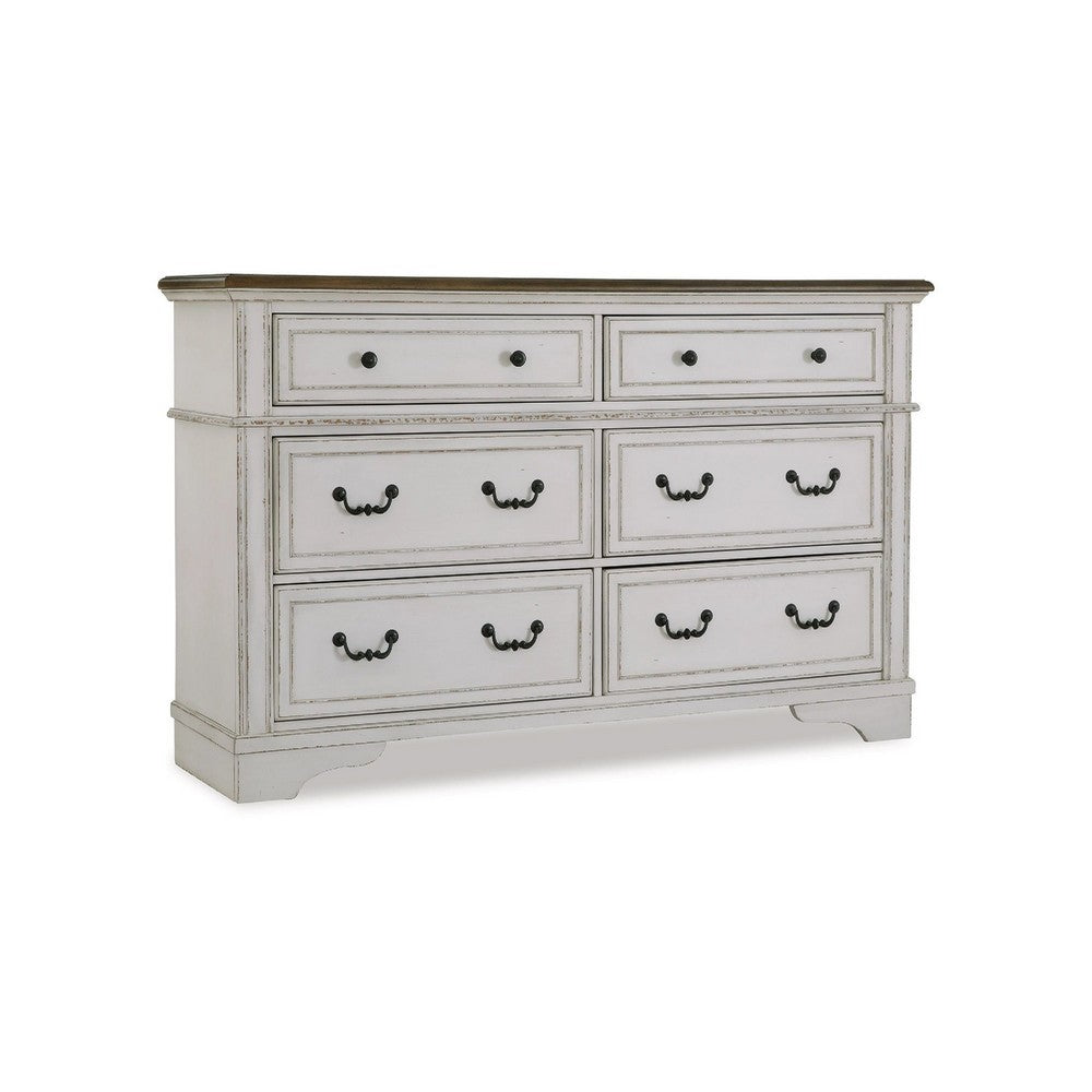 Bely Wide Dresser | 6 Drawers w Classic Pilasters | Bronze | White | Brown