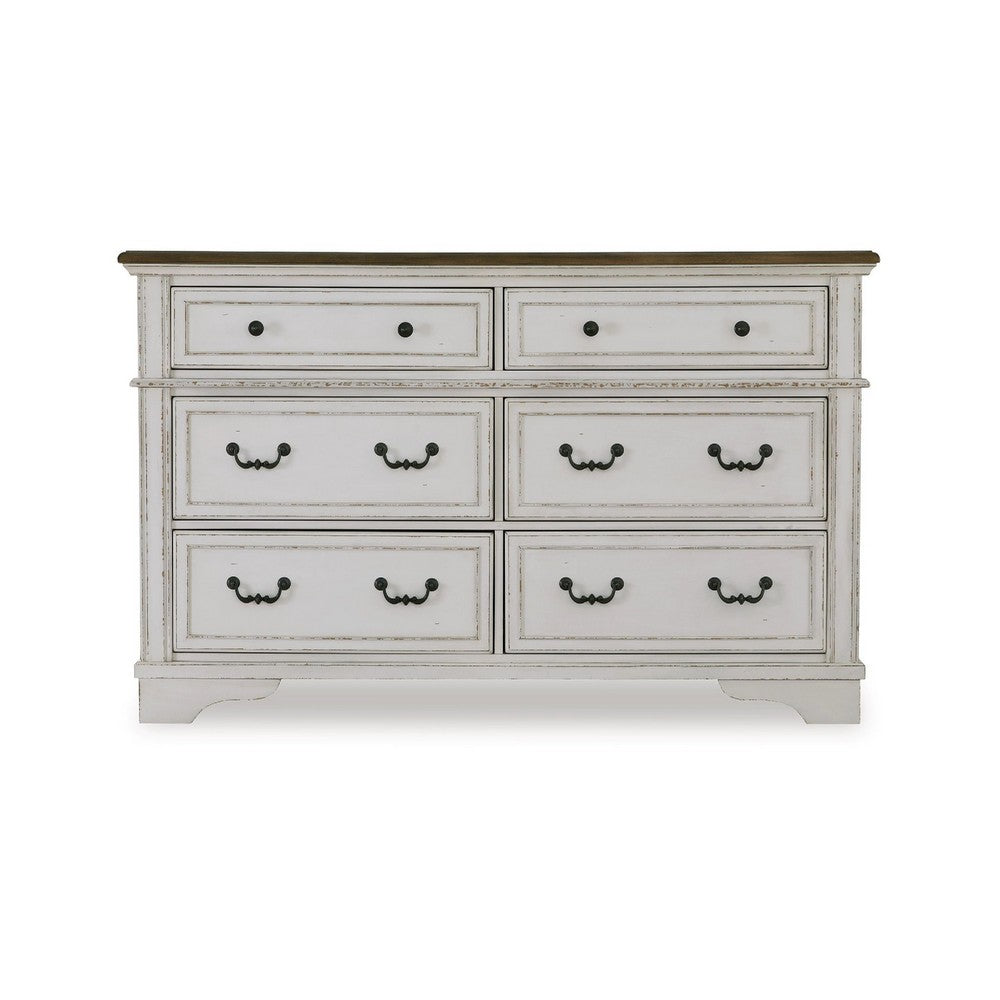 Bely Wide Dresser | 6 Drawers w Classic Pilasters | Bronze | White | Brown