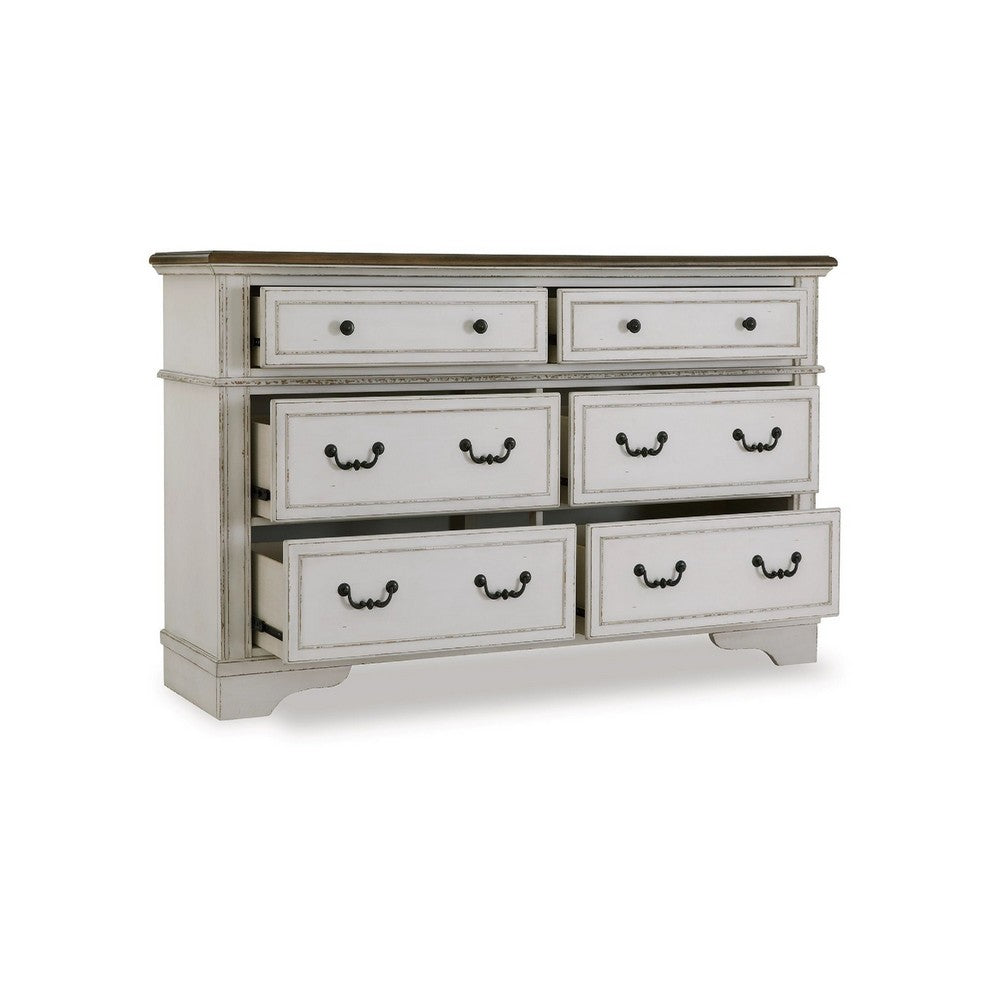 Bely Wide Dresser | 6 Drawers w Classic Pilasters | Bronze | White | Brown