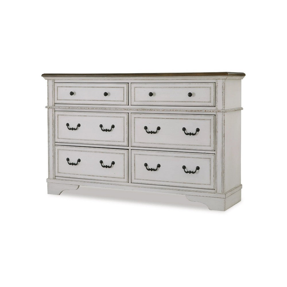Bely Wide Dresser | 6 Drawers w Classic Pilasters | Bronze | White | Brown