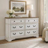 Bely Wide Dresser | 6 Drawers w Classic Pilasters | Bronze | White | Brown