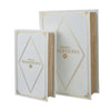 Faux Book Design Storage Boxes Set of 2 | White Faux Leather | Gold Accent