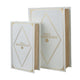 Faux Book Design Storage Boxes Set of 2 | White Faux Leather | Gold Accent