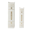 Faux Book Design Storage Boxes Set of 2 | White Faux Leather | Gold Accent