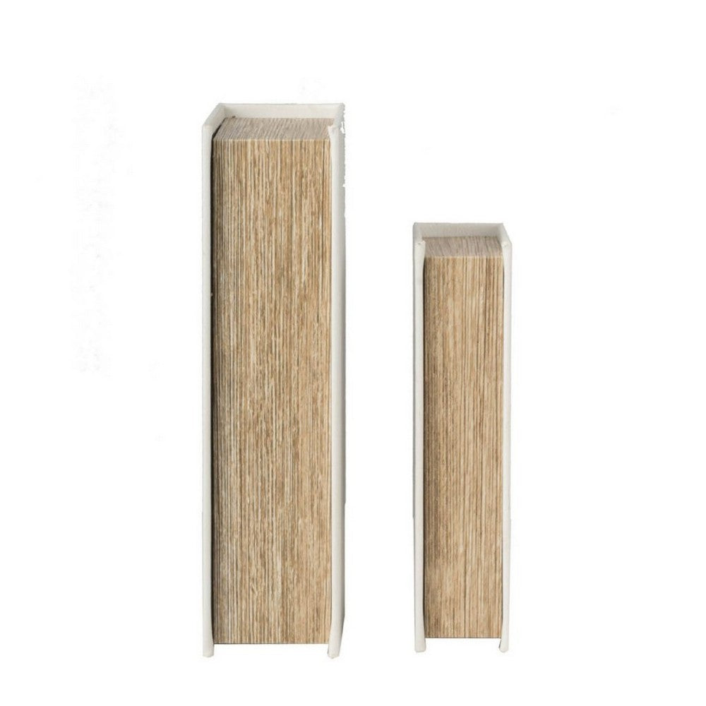 Faux Book Design Storage Boxes Set of 2 | White Faux Leather | Gold Accent