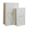 Faux Book Design Storage Boxes Set of 2 | White Faux Leather | Gold Accent
