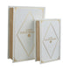 Faux Book Design Storage Boxes Set of 2 | White Faux Leather | Gold Accent