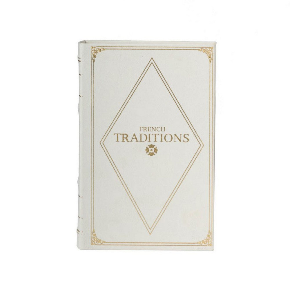 Faux Book Design Storage Boxes Set of 2 | White Faux Leather | Gold Accent