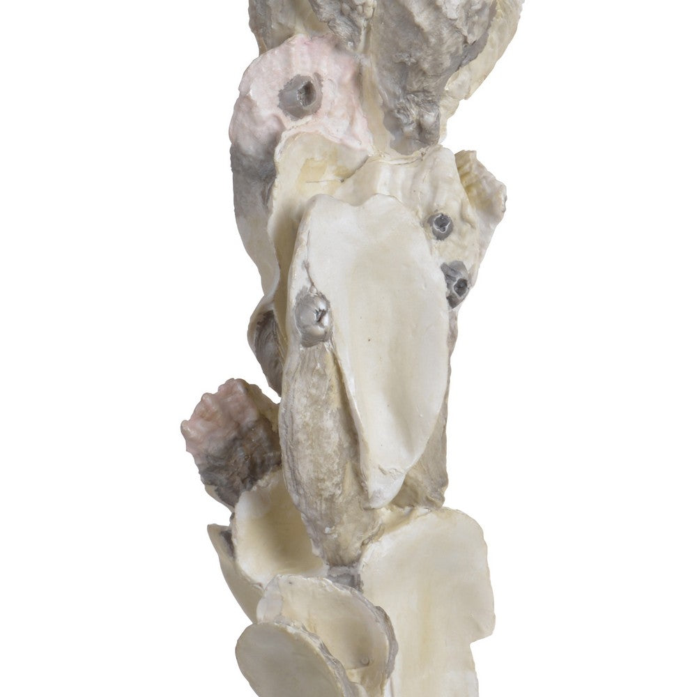 Pillar Candle Holder | Oyster Design 14" Tall Coastal White Polyresin