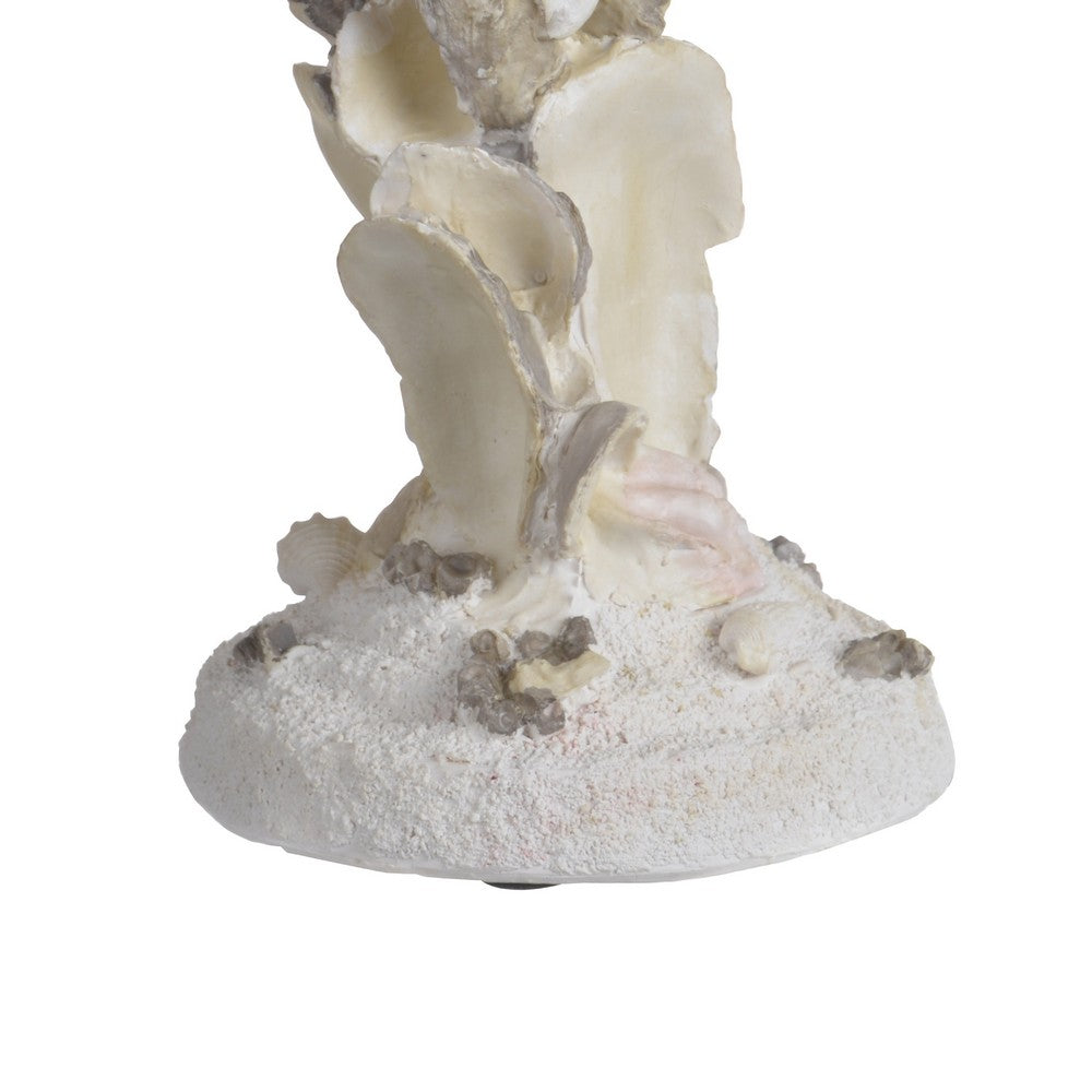 Pillar Candle Holder | Oyster Design 14" Tall Coastal White Polyresin