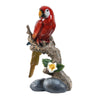 Tropical Bird Macaw Parrot on Branch Figurines, Green Red Blue, 3pc Set