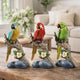 Tropical Bird Macaw Parrot on Branch Figurines, Green Red Blue, 3pc Set