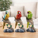 Tropical Bird Macaw Parrot on Branch Figurines, Green Red Blue, 3pc Set