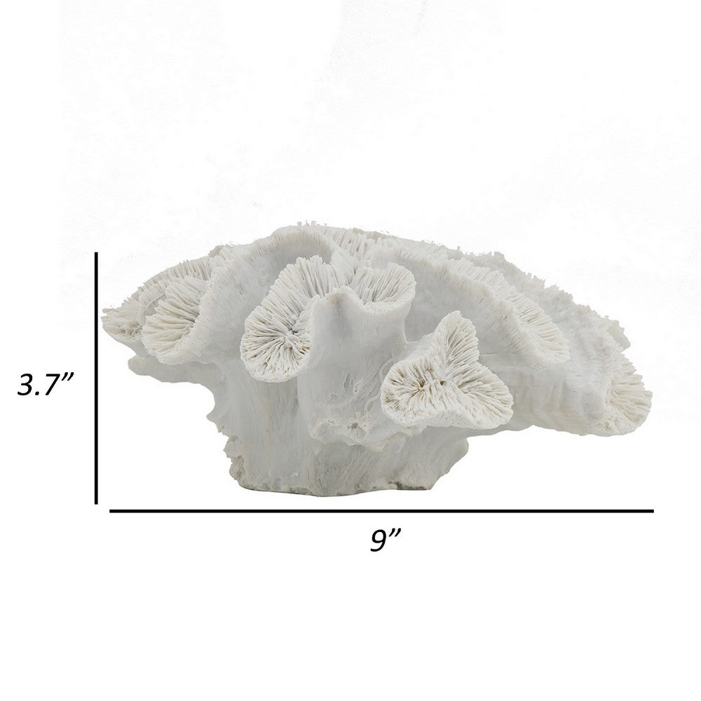 Decorative Coral Sculpture Tabletop Decor | 9" White Polyresin