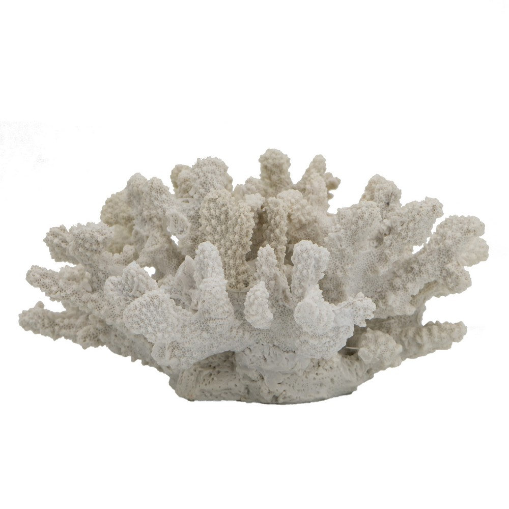 Coastal Decorative Faux Coral Sculpture | Realistic | 8" White Polyresin