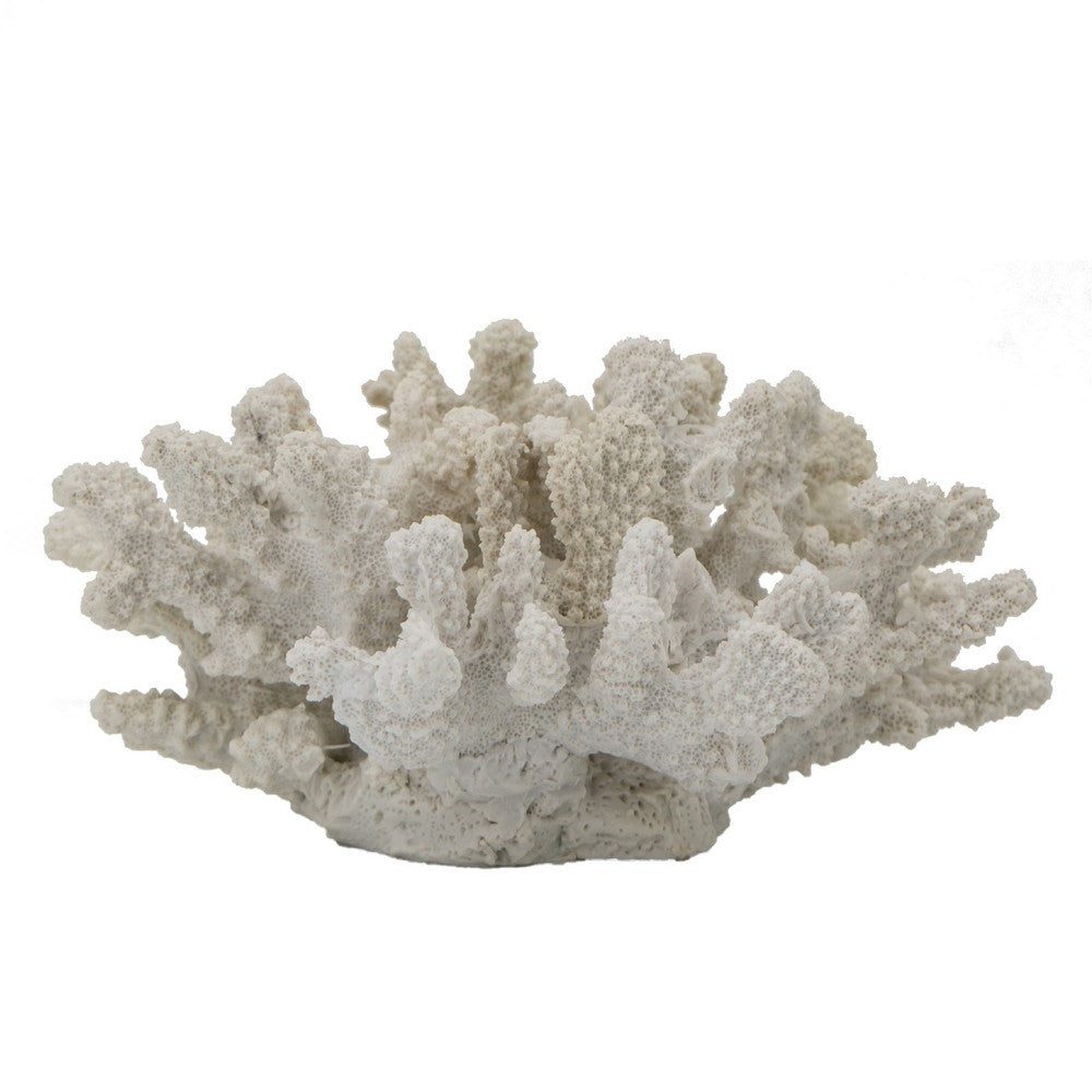Coastal Decorative Faux Coral Sculpture | Realistic | 8" White Polyresin