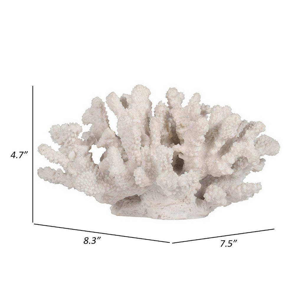 Coastal Decorative Faux Coral Sculpture | Realistic | 8" White Polyresin