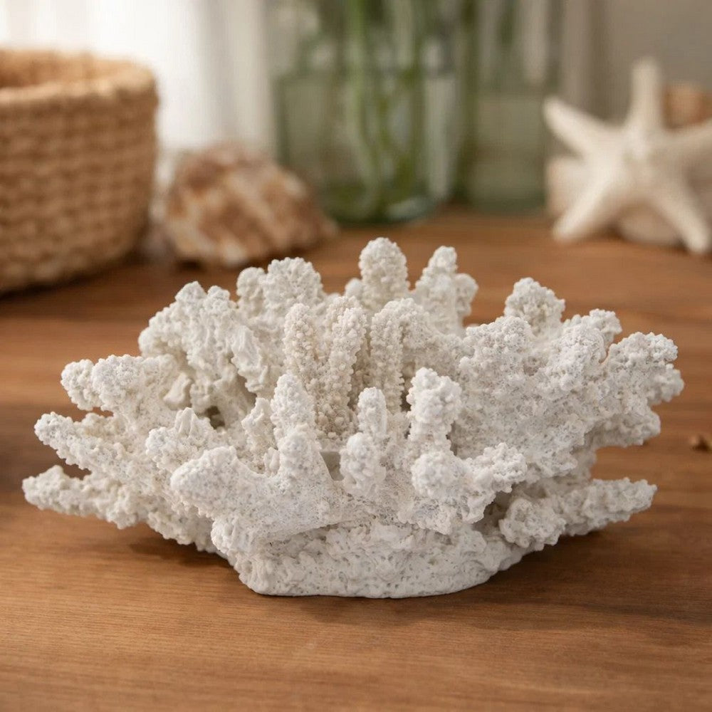 Coastal Decorative Faux Coral Sculpture | Realistic | 8" White Polyresin