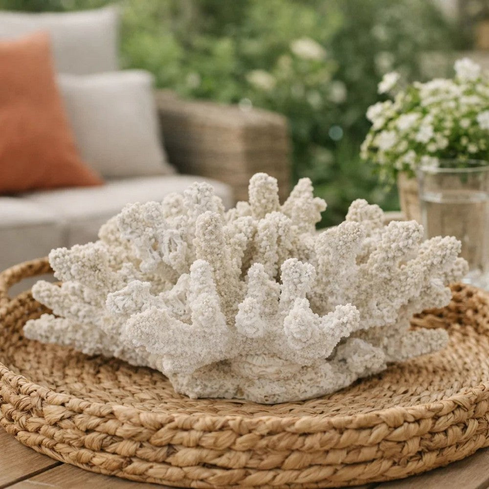 Coastal Decorative Faux Coral Sculpture | Realistic | 8" White Polyresin